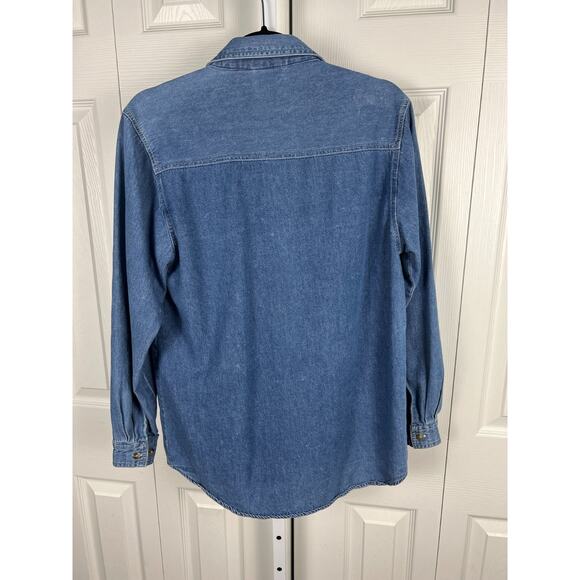 Women's Medium Vintage Denim Fall Scarecrow Halloween Embroidered Blouse Top - Picture 6 of 7